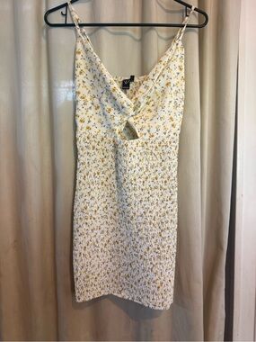 Windsor White & Yellow Floral Smocked Spaghetti Strap Dress